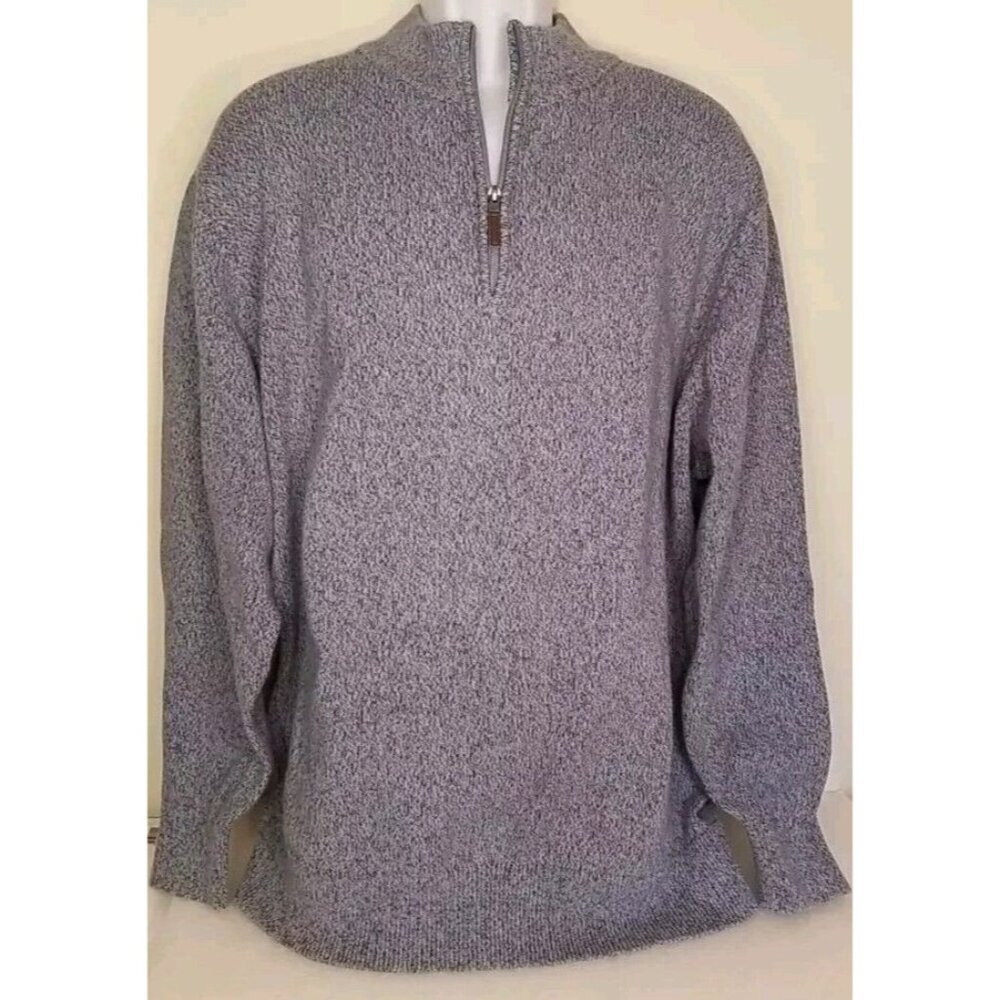 Oak Hill Men 3XL 1/4 Zip Sweater Mock Neck Grandpacore Blue 100% Cotton EUC